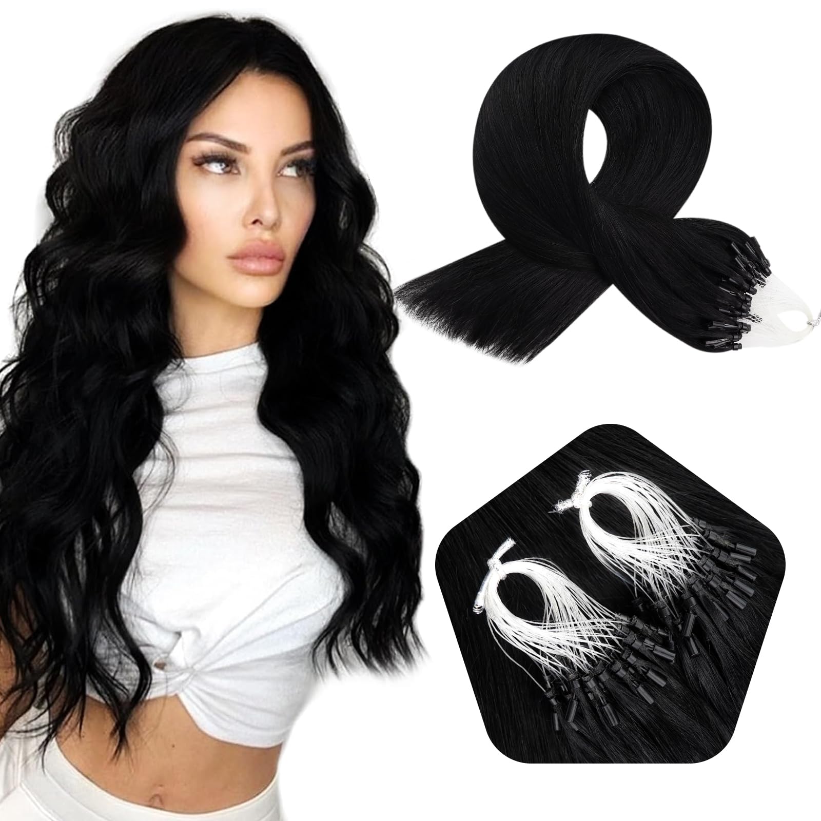 Full Shine Full Shine Micro Ring Hair Extensions 14-24 inch natural wave 100% human hair 50 Gram Straight Natural Seamless