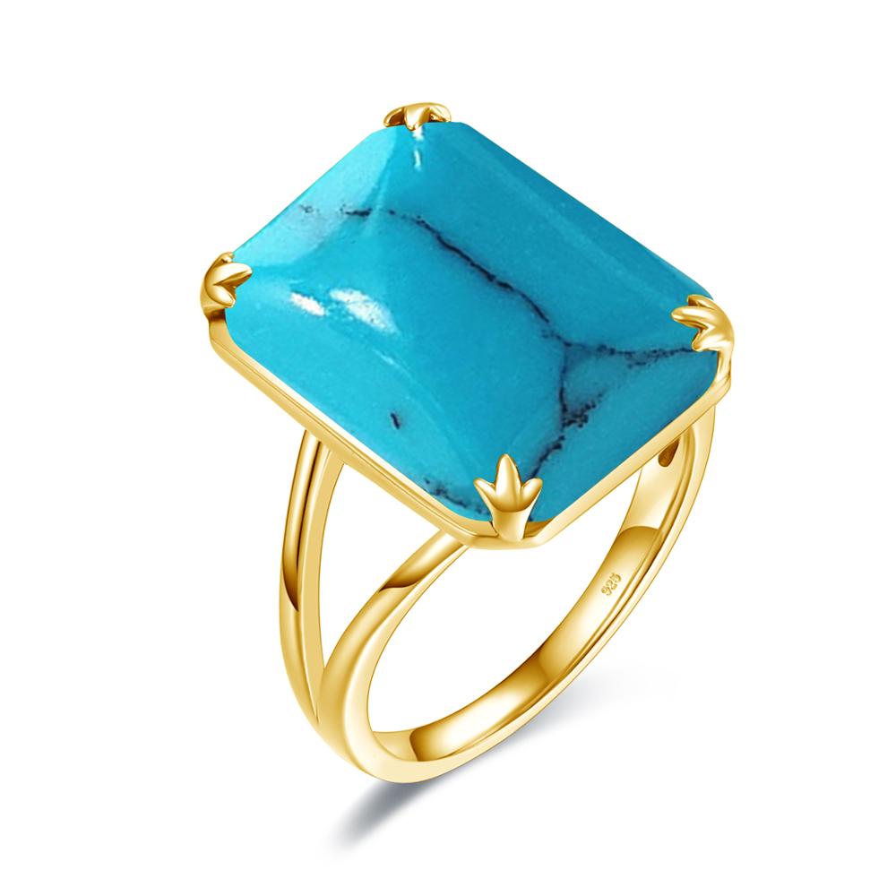 Szjinao Sterling Silver Kpop Ring For Women Unique Turquoise Rings With Gemstones Punk Silver 925 Shiny 14K Gold Plated Jewelry