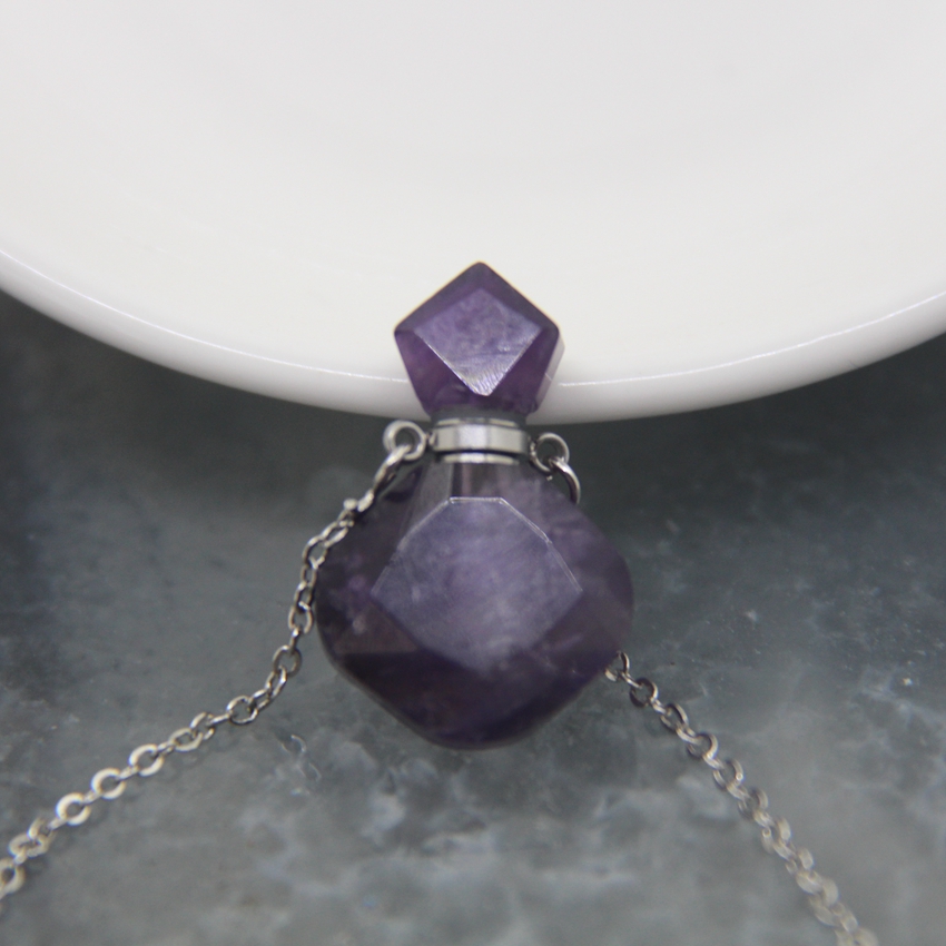 Amethysts/Labradorite/Amazonite Mini Perfume Bottle Pendant,Rose Quartzs/White Quartz Essential Oil Diffuser Vial Keepsake