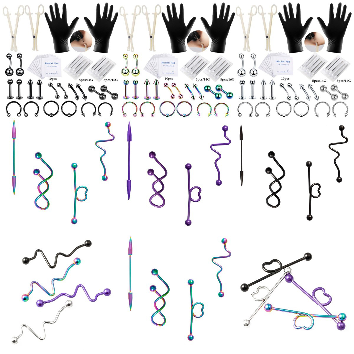 Body Puncture Kit Nasal Septum Navel Puncture Kit With Needle Bag Ear Screen Nipple Eyebrow Labret Piercing Set Clip