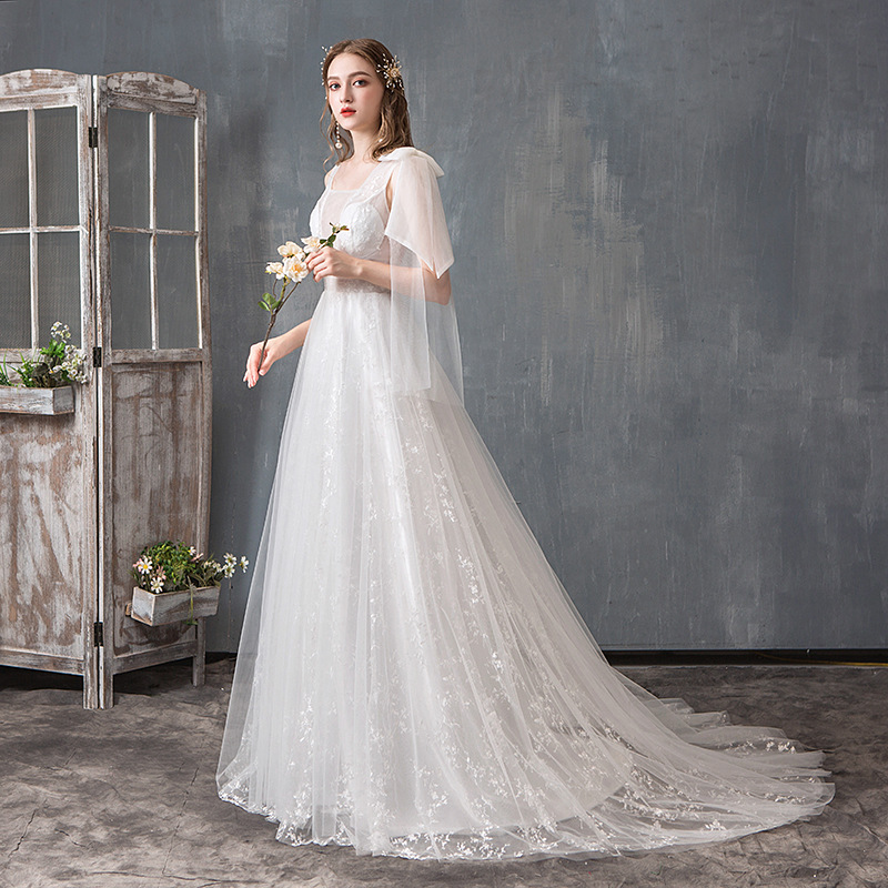 2019 Vestidos De Novia Lace Wedding Dresses Shoulder Applique for Women T-shirt Clothing Short Sleeve Vintage Wedding Back Butto