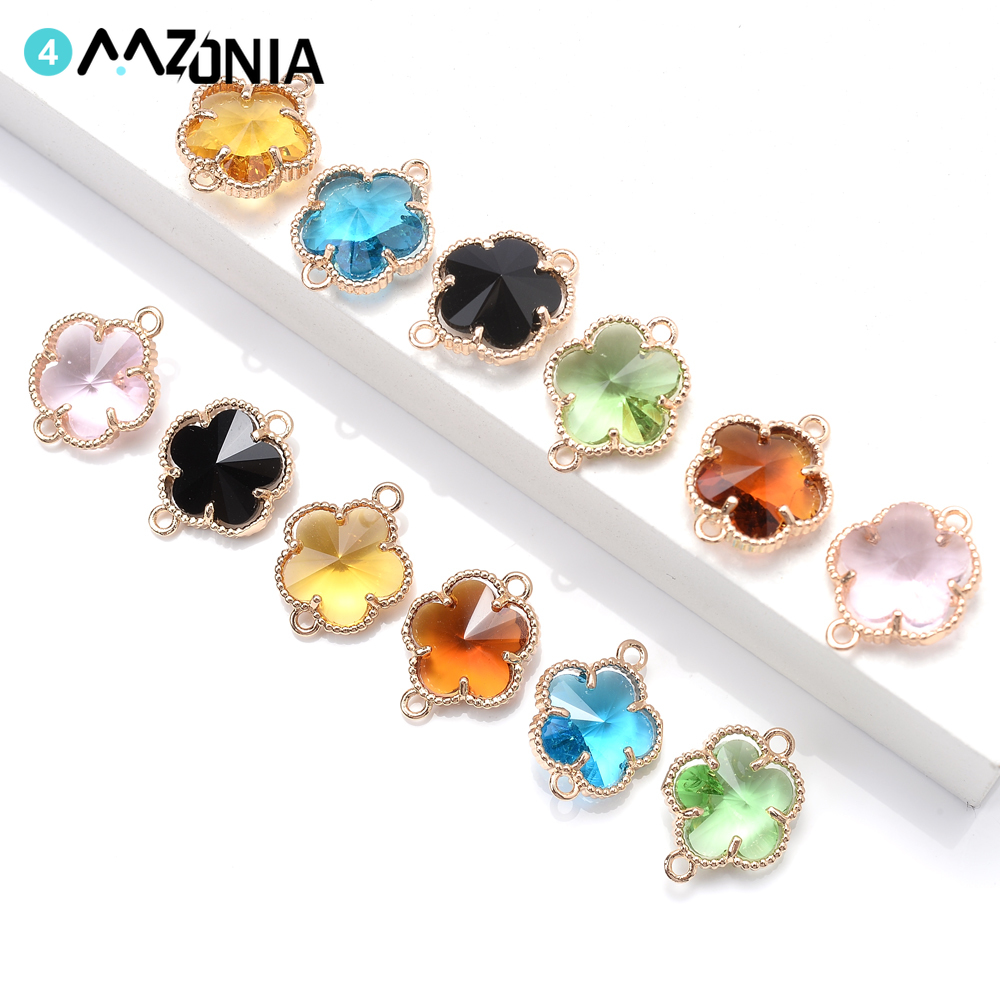 12x15mm 10pcs Crystal Charms Alloy Flower Shape Double hole Enamel Pendant For Jewelry Making Diy Necklace Bracelet Pendant
