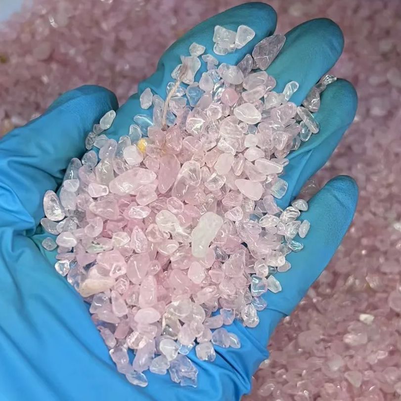 100g/bag Natural Pink Crystal Gravel Rose Quartz Crystal Gravel Stone Rock Chips Lucky Healing Natural Stones and Minerals 5-7mm
