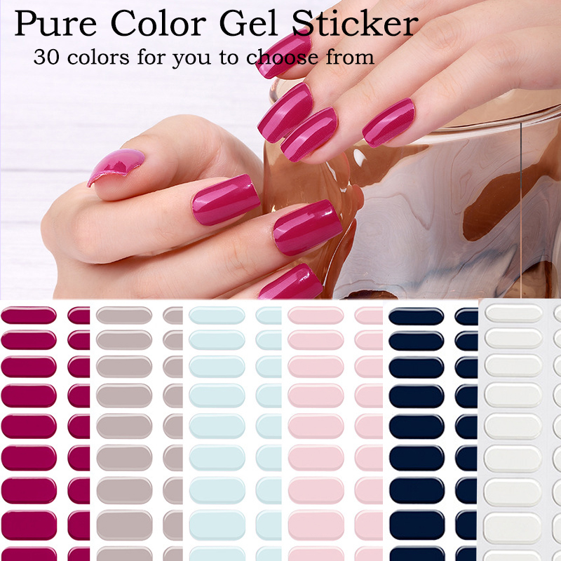 Semi Cured Gel Nails Art Stickers Solid Color Manicure Decal UV LED Lamp Need Gel Pure Color Nail Decals Nail Sticker Decoration