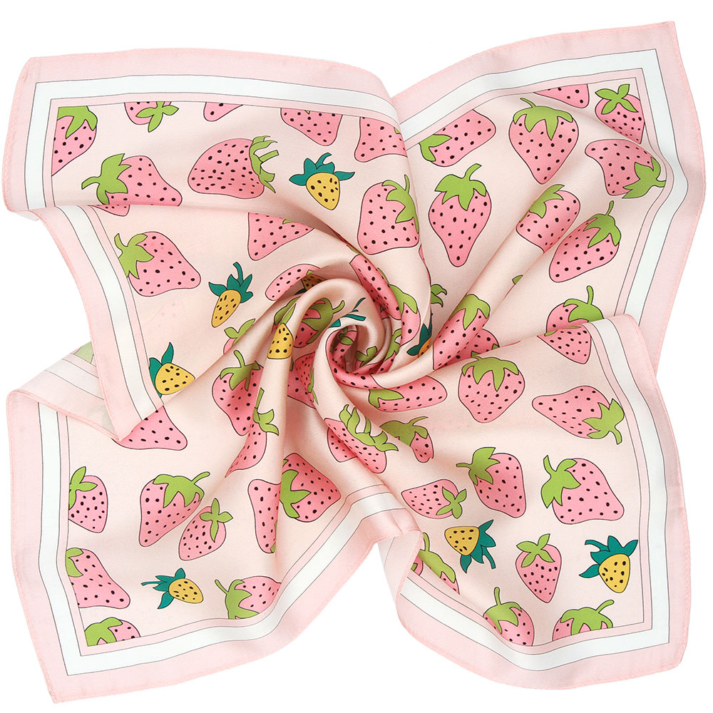 Pure Silk Bandana Women Handkerchief Strawberry Female Hair Scarf Company Gift Kids Natural Silk Square Headband Bulk Present