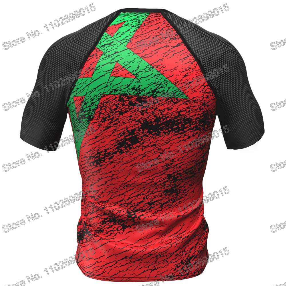 Morocco Rash Guard Surf Clothing BJJ MMA Men Short Sleeve Diving T-Shirt Tight Swimwear Summer Beach Floatsuit Women GYM Tops