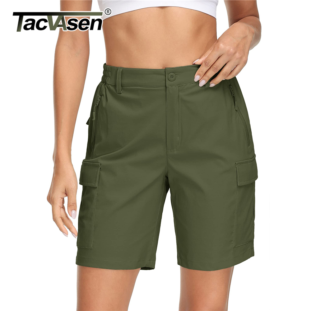 TACVASEN Summer Big Pockets Hiking Cargo Shorts Womens Quick Dry Shorts Travel Athletic Casual Sports Short Pants With 5 Pocket