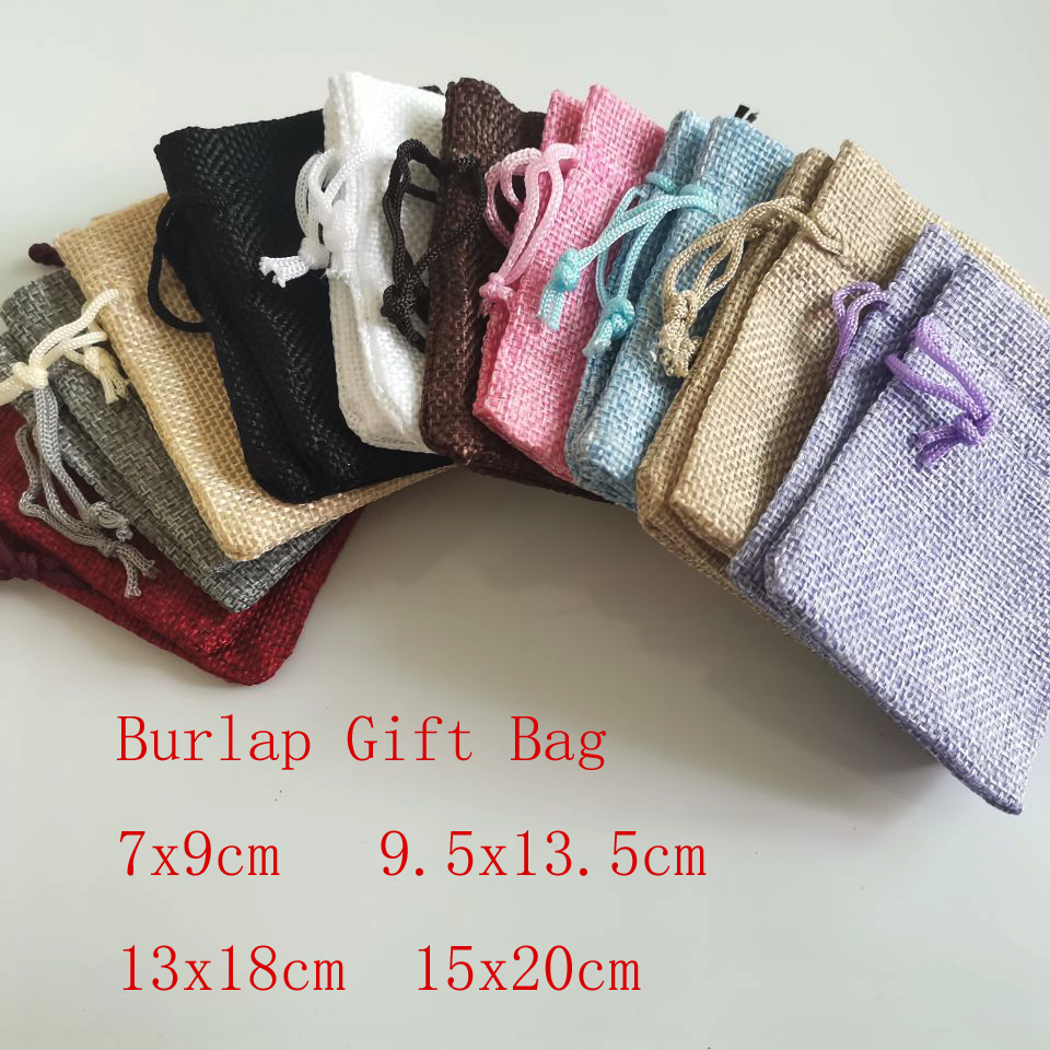 100pcs Vintage Natural Burlap Gift Bag Linen Jute Drawstring Bag Jewelry Packing Pouches Sachet Christmas Party Gift Bags