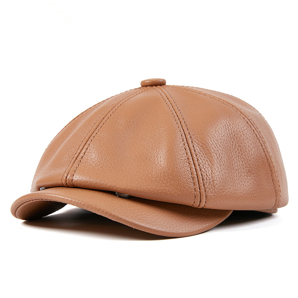 Genuine Leather Newsboy Cap Men High Quality Octagonal Hat Autumn Winter Beret Real Cowskin Flat Cap