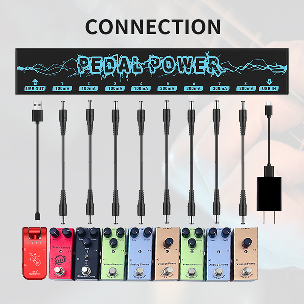 Guitar Pedals Power Supply 5V/2.1A 8 DC Output Portable Durable Pedalboard Power Supply with USB Port Guitars Power Supply