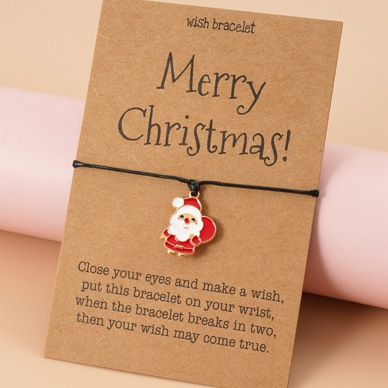 Christmas Theme Braided Rope Bracelet Santa Claus Xmas Tree Alloy Pendant Bracelet Women Kid Gifts Party Jewelry Gifts