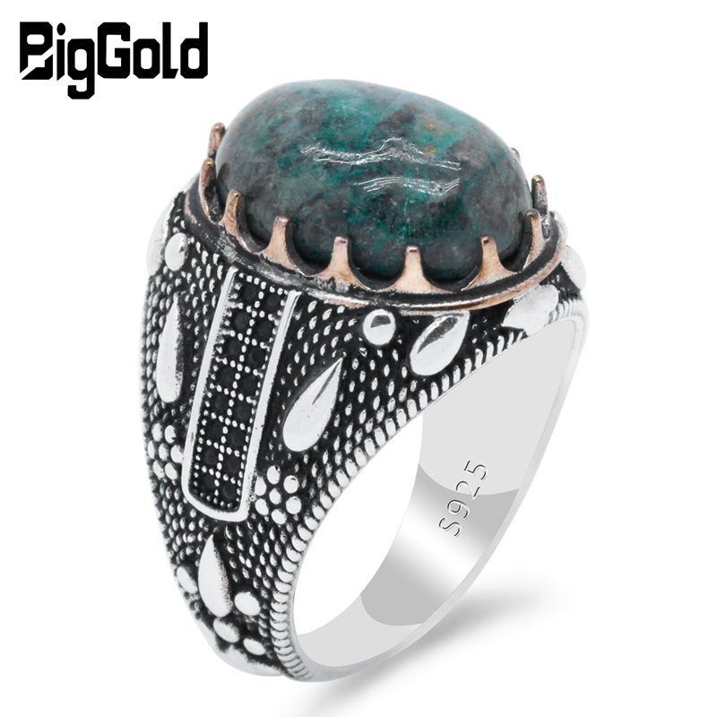 Turkish Jewelry 925 Sterling Silver Men's Ring Natural Phoenix Stone & Black CZ Ring Water Drop Design for Male Fine Jewelry