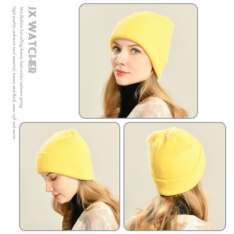 Jxwatcher Winter Hat for Women Cashmere Knitted Beanies Pure Color Warm Wool Soft New Style Double Layer Warm Skullies