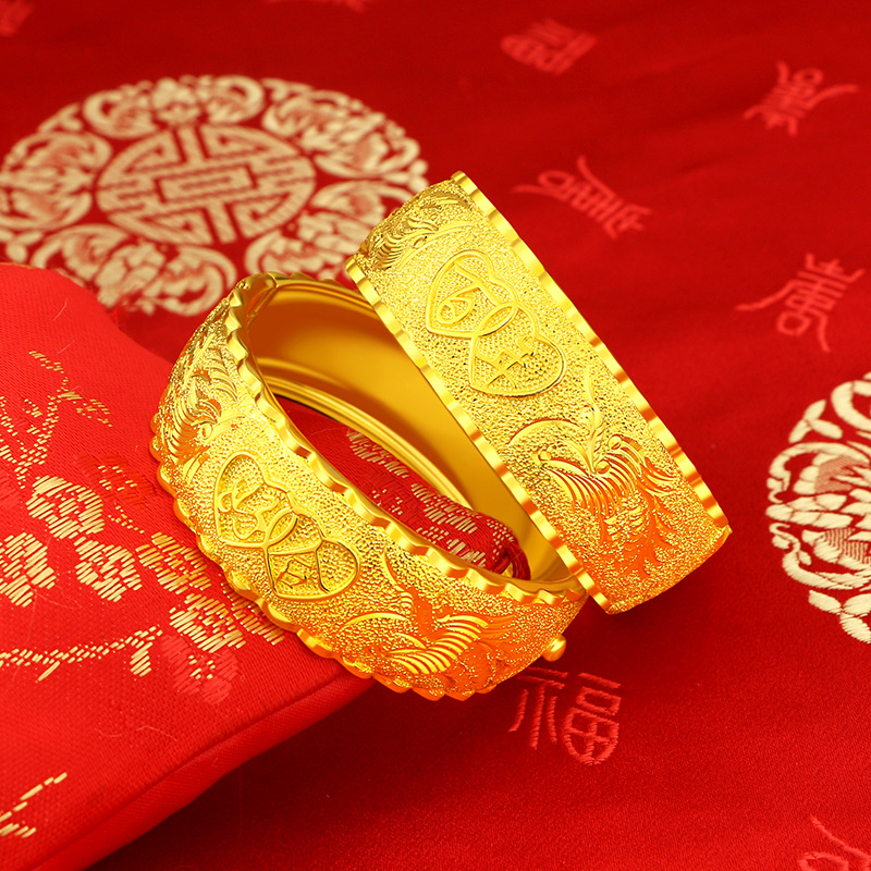 18K Gold Bracelet for Women Bride Wedding Engagement Phoenix Matte Hand Chain Bangles Bracelets Fine Yellow Gold Jewelry Gift