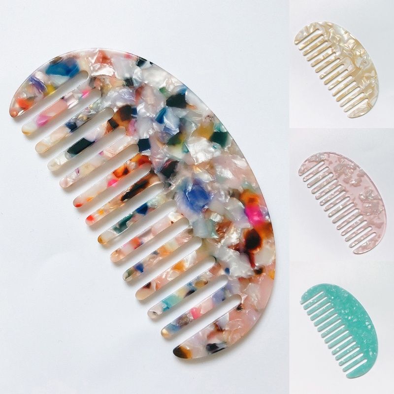 French Wide Tooth Pocket Hair Comb Marble Leopard Pattern Acetate Anti-Static Detangling Hairbrush Hairdressing Tool