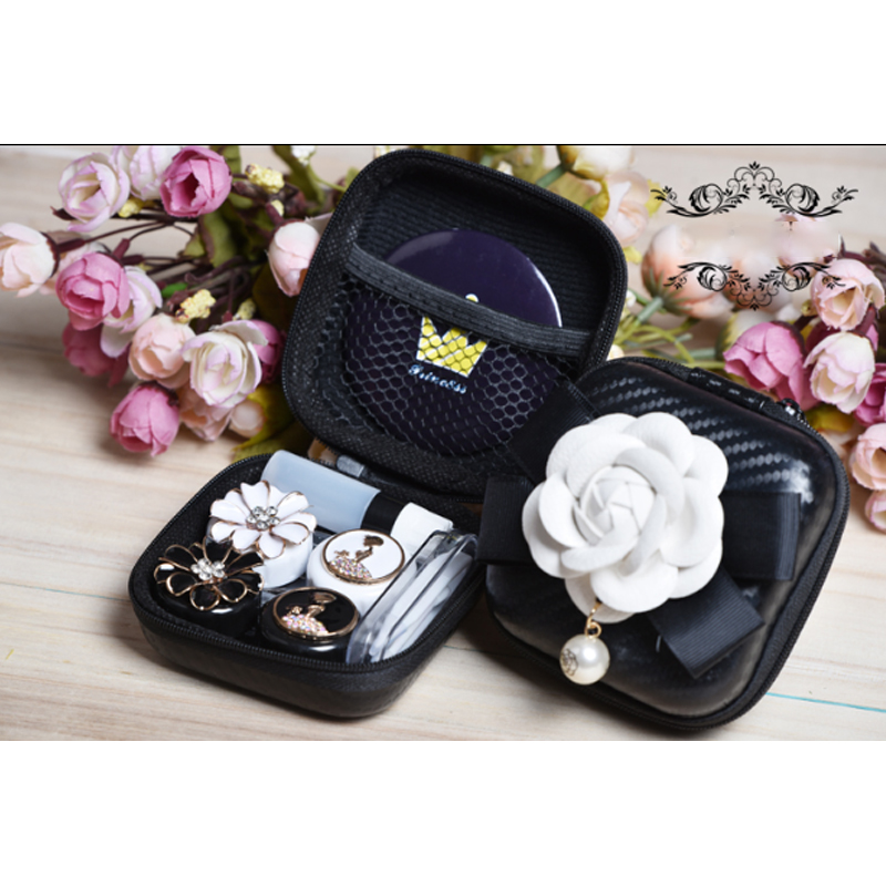 Vintage Retro Contact Lens Case Box With Mirror Travel Kit 2Pairs Container For Contact Lens Lenses Storage Box Glasses Case