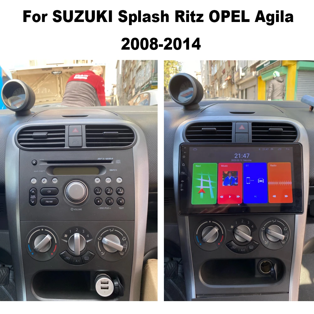 8G 128G 2DIN Android 13 Car Auto Radio For Opel Agila Suzuki Splash Ritz 2008-2014 Multimedia Player Head unit Carplay+Auto WIFI