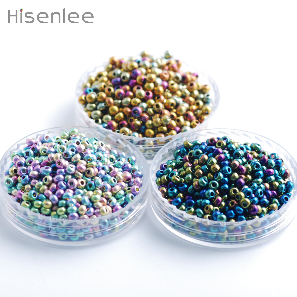 Hisenlee 2MM 3000pcs Glass Seed Beads 3 kind Multicolored Colors Lustered Round Beads Spacer DIY Bracelet Necklace Jewelry