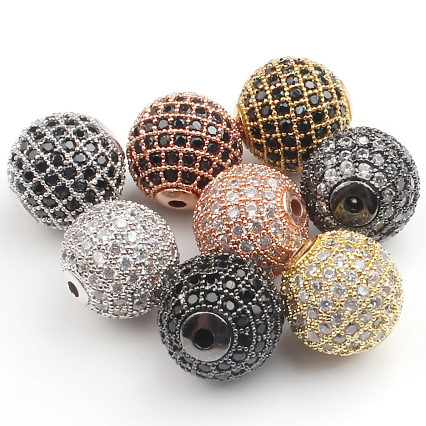 3pcs 4/6/8/10/12mm Brass Micro Pave Cubic Zirconia Bead Metal CZ Spacer Ball Bead for Jewelry Making Diy Charm Bracelet Supplies