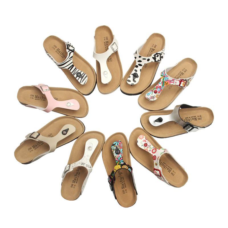 COSMAGIC 2022 New Women Print Cork Flip Flops Slipper Casual Summer Beach Outside Non-slip Slides Shoe