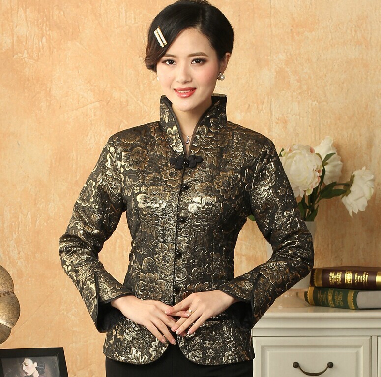 New Arrival Black Vintage Chinese Women's Silk Satin Jacket Coat Long Sleeves Flowers Size S M L XL XXL XXXL