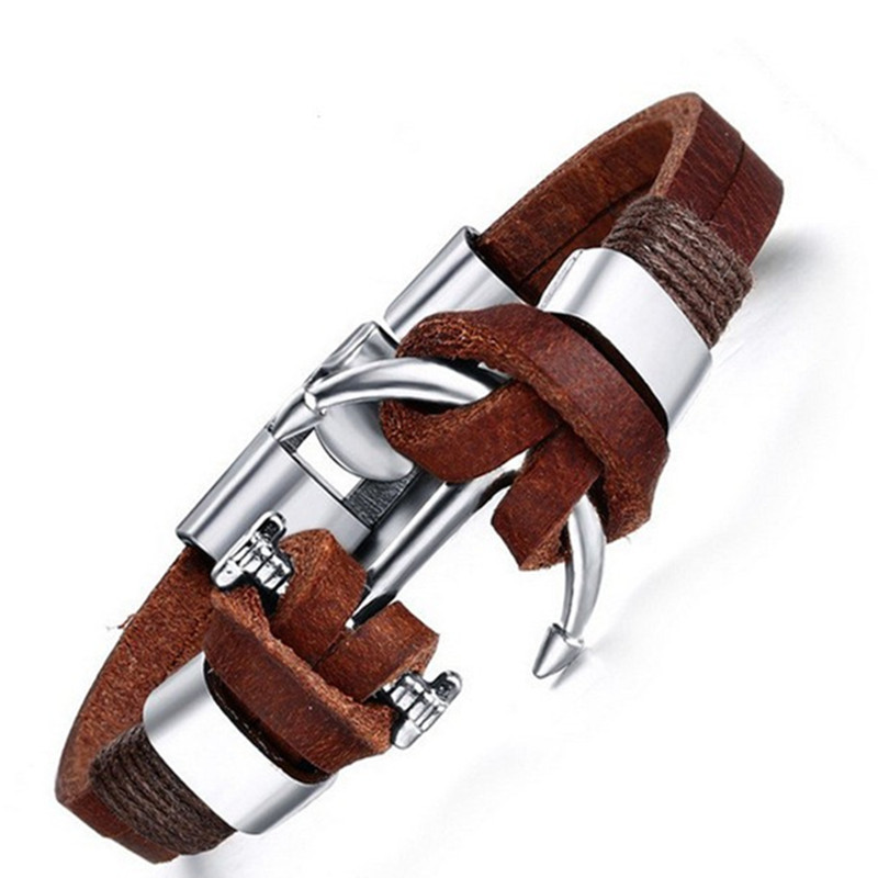 Vikings Pirate Style Alloy Anchor Bracelet For Men Charm Genuine Leather Bangles Women Punk Jewelry Handmade Gifts Dropshipping