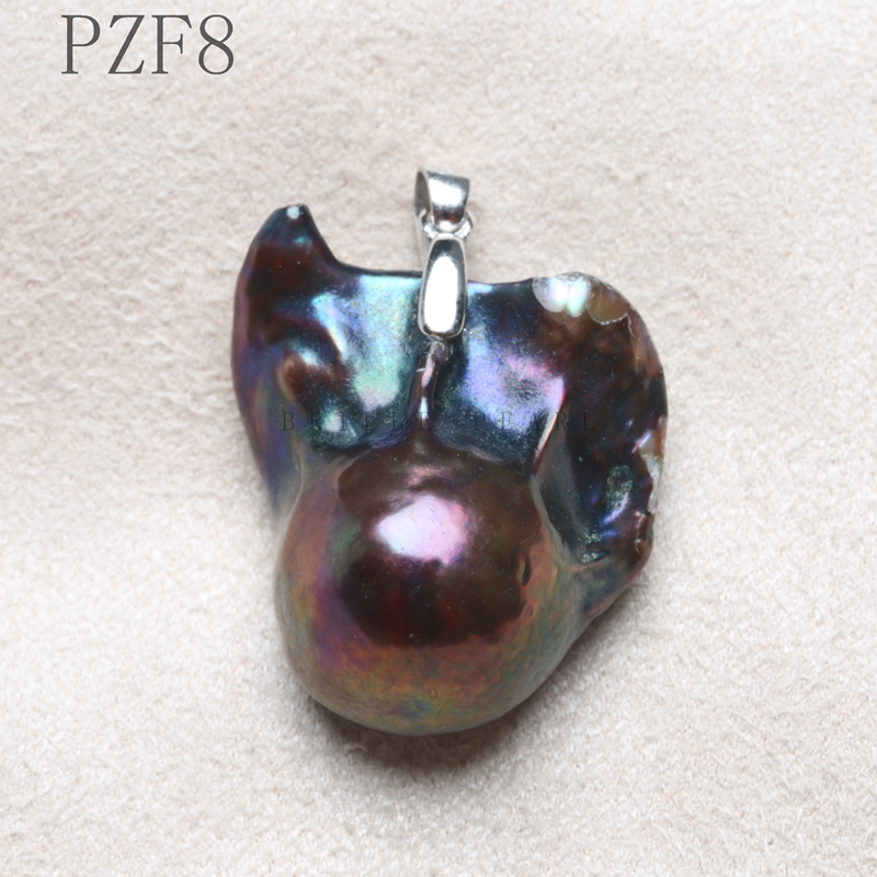 Hand made 925 silver sterling natural pearl pendant big size stone flower deep colorful necklace Slide Vintage PZF