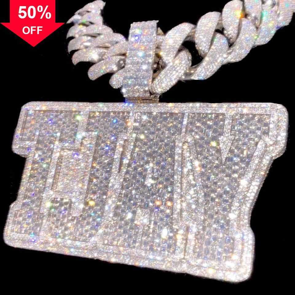 Hip Hop Jewelry Mens Iced Out Custom Letter Pendant 925 Sterling Silver VVS Moissanite Diamond Number Name Initial Pendant