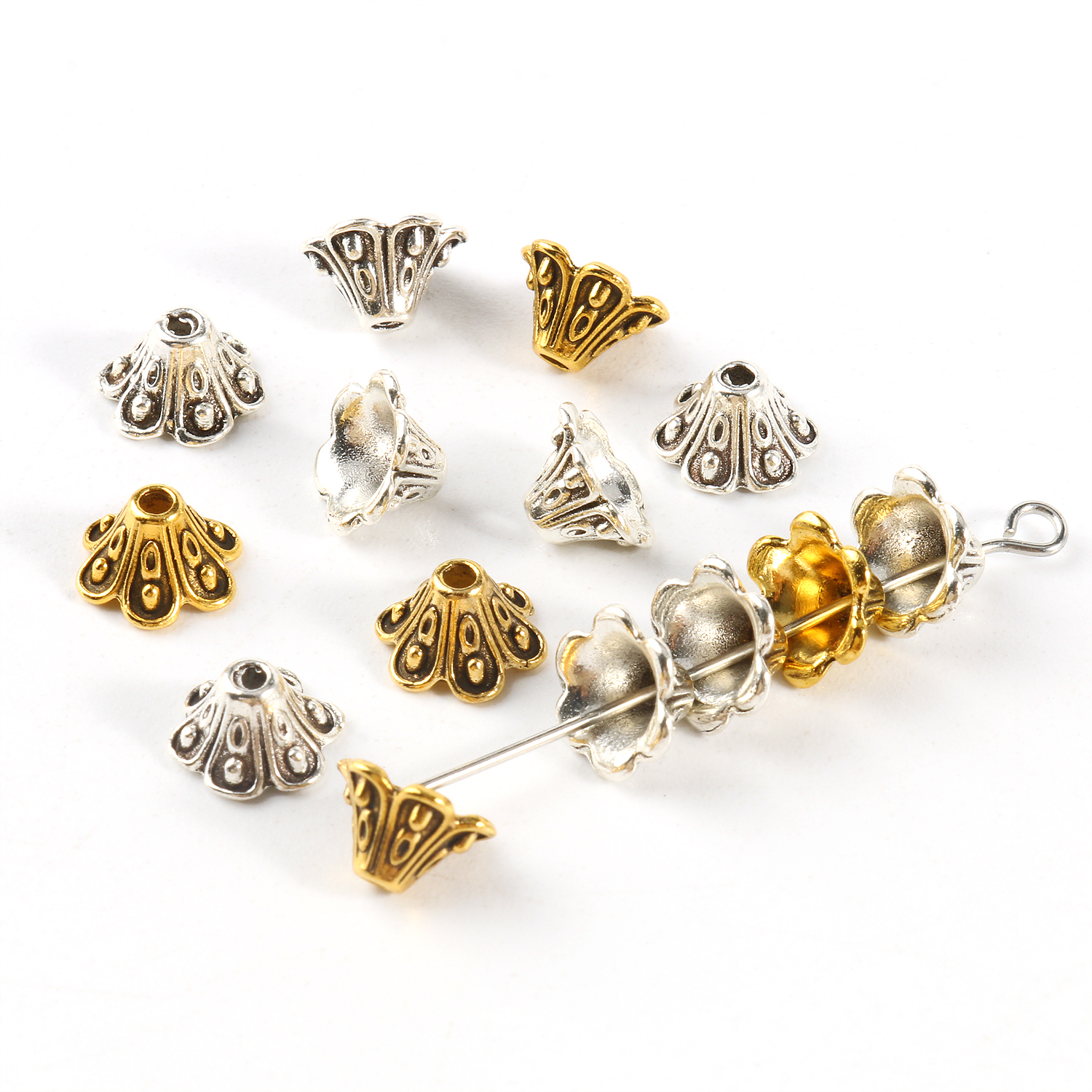 9x5mm Flower Tibetan Antique Gold Silver Color Beads Caps Metal Bead End Caps For Jewelry Needlework Diy Bracelets Accessories