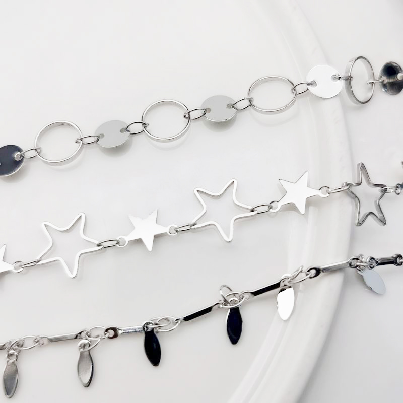 1 Meter Round Star Leaves Chain Gold Silver Plated Necklace Metal Copper Chain Diy Bracelet Anklet Jewelery Making Supplies