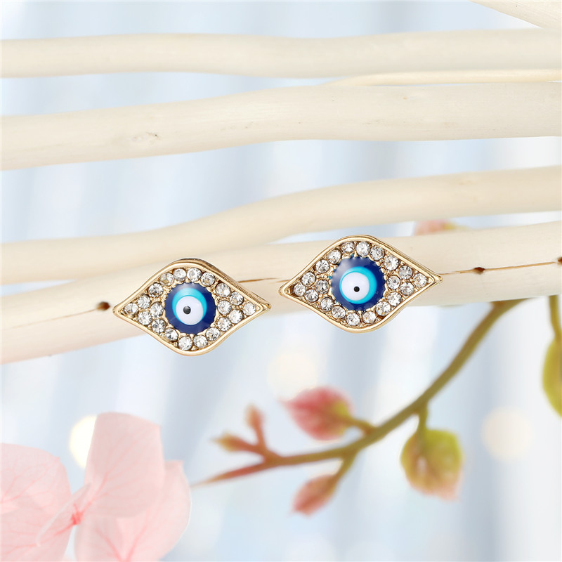 1Pair Crystal Turkish Evil Eye Small Stud Earrings For Women Vintage Bohemian Rhinestone Round Sun Eye Ear Stud Jewelry E667