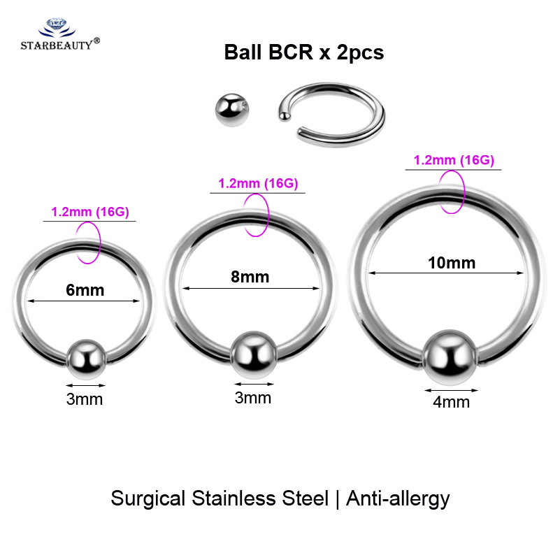 2pcs Multipurpose BCR Face Piercing Helix Nose Ring Sexy Female Genital Piercing VCH Labia Male Scrotum Pubic Foreskin Piercing