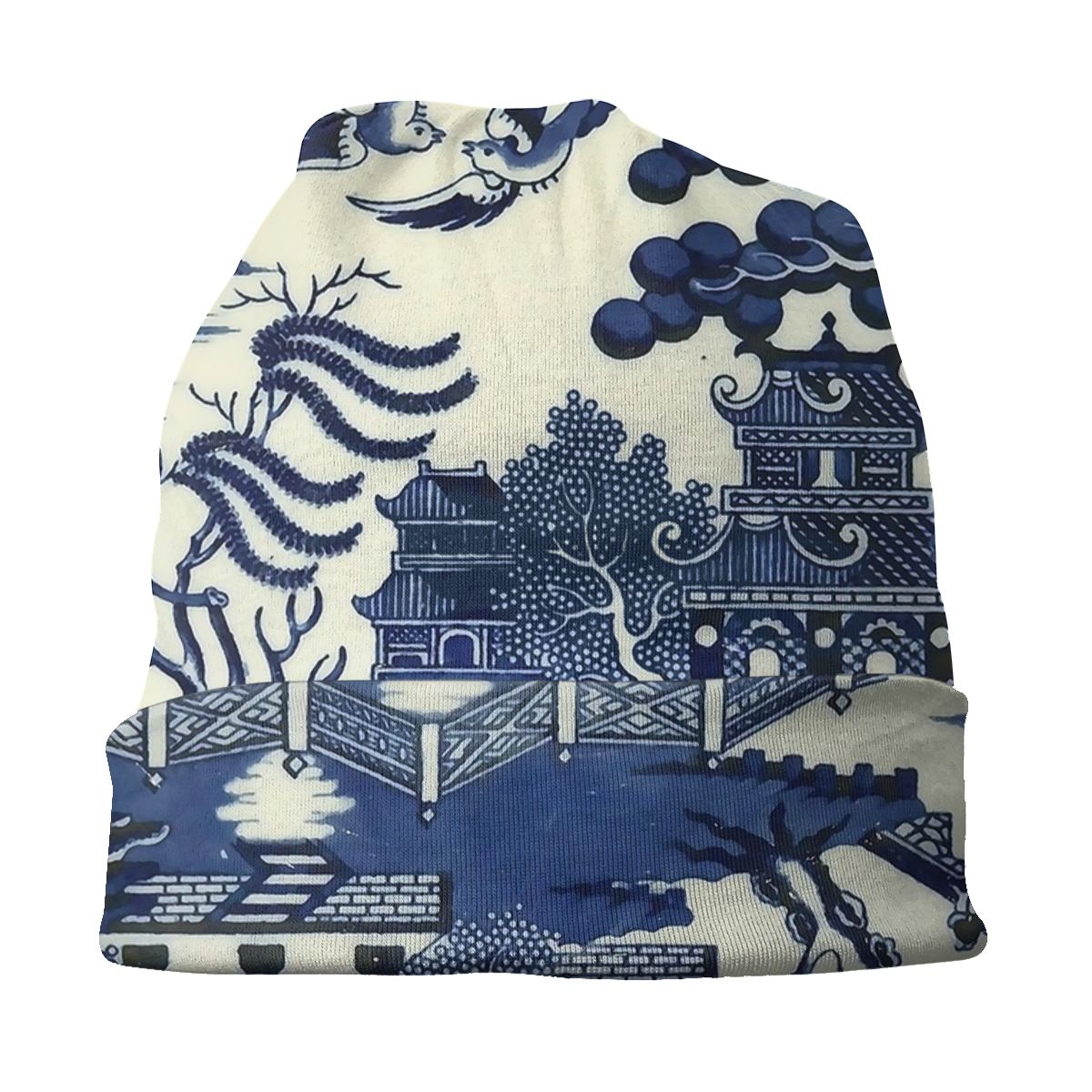 Antique Willow Ware Oriental Toile Skullies Beanies Blue Delft Hat Casual Unisex Cap Summer Warm Head Wrap Bonnet Knit Hat