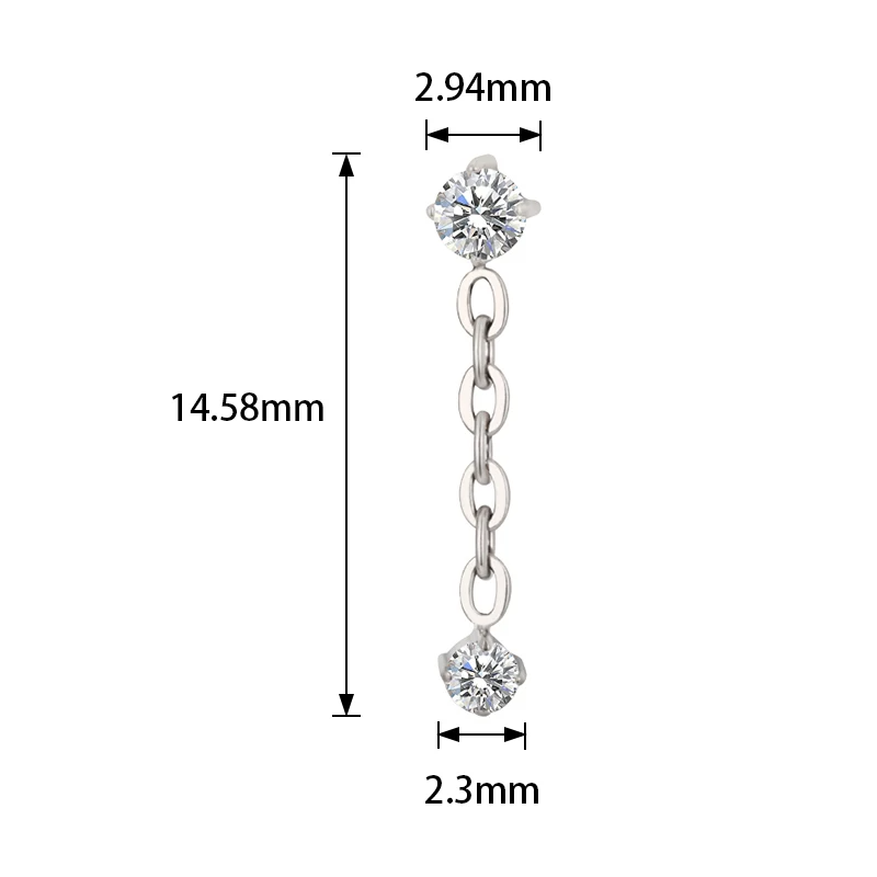 1Pc G23 Titanium Chain Dangling Cartilage Earrings Stud 16g Internally Threaded CZ Gem Helix Ear Tragus Piercing Jewelry