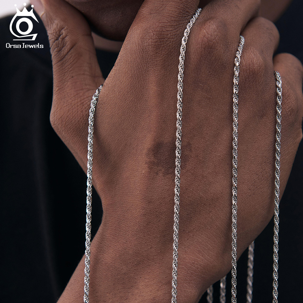 ORSA JEWELS Italian Handmade 925 Sterling Silver 3.3mm Thick Diamond-Cut Rope Chain Necklace for Man Woman Matching Chain SC29