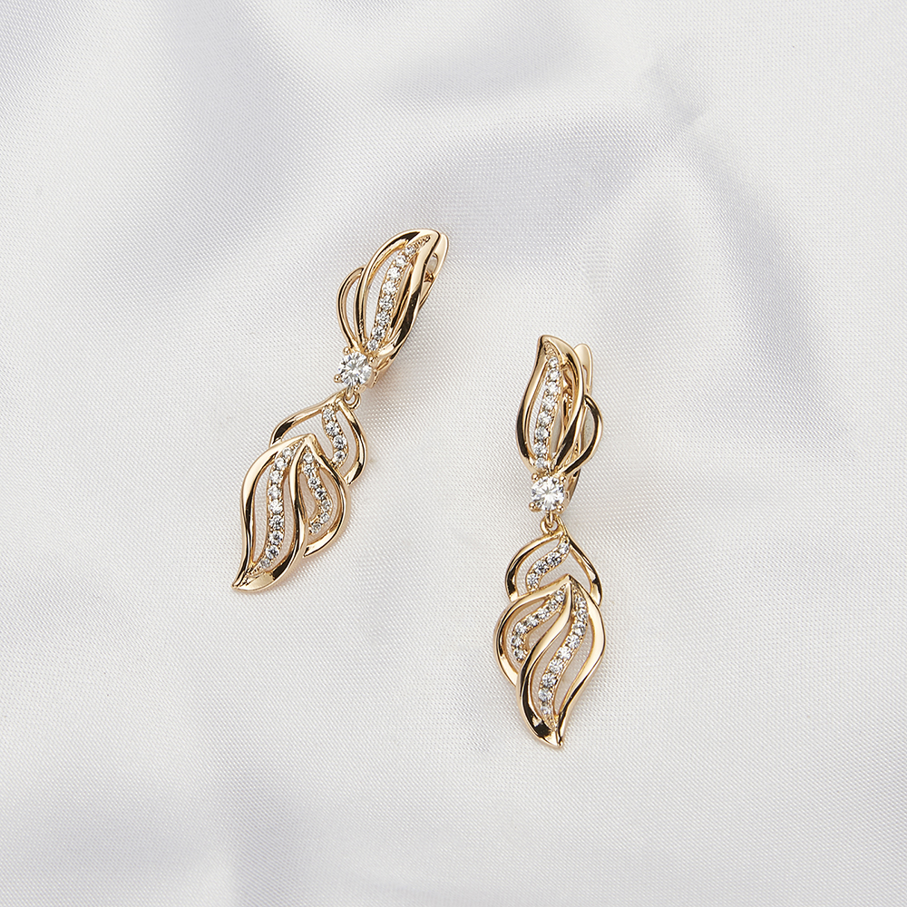 Dckazz Copper Fine Crystal Drop Earring Gold Color Unusual Flower Pendant Dangle Earrings Women Party Classic Jewelry Best Gift