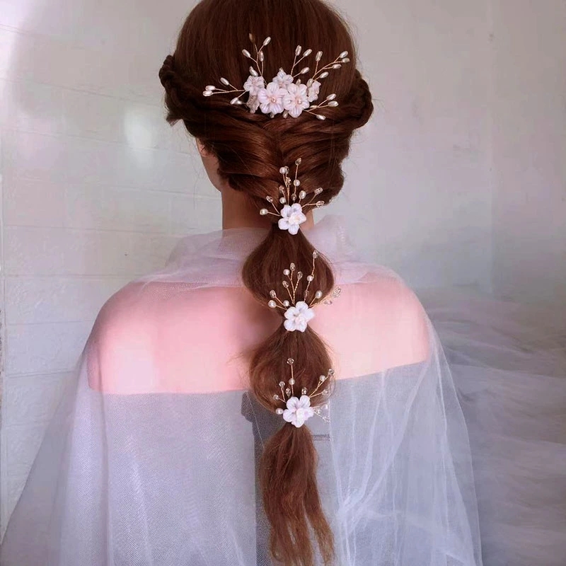 White Flower Pearls Hair Sticks Wedding Head Comb Hairpins Hair Clips Set Bridal Wedding Hair Jewelry Accessories Headwear Gift
