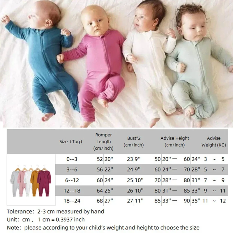 Baby Romper Bamboo Fiber Baby Boy Girl Clothes Newborn Zipper Footies Jumpsuit Solid Long-Sleeve Baby Clothing Pajamas 3 6 9 12M