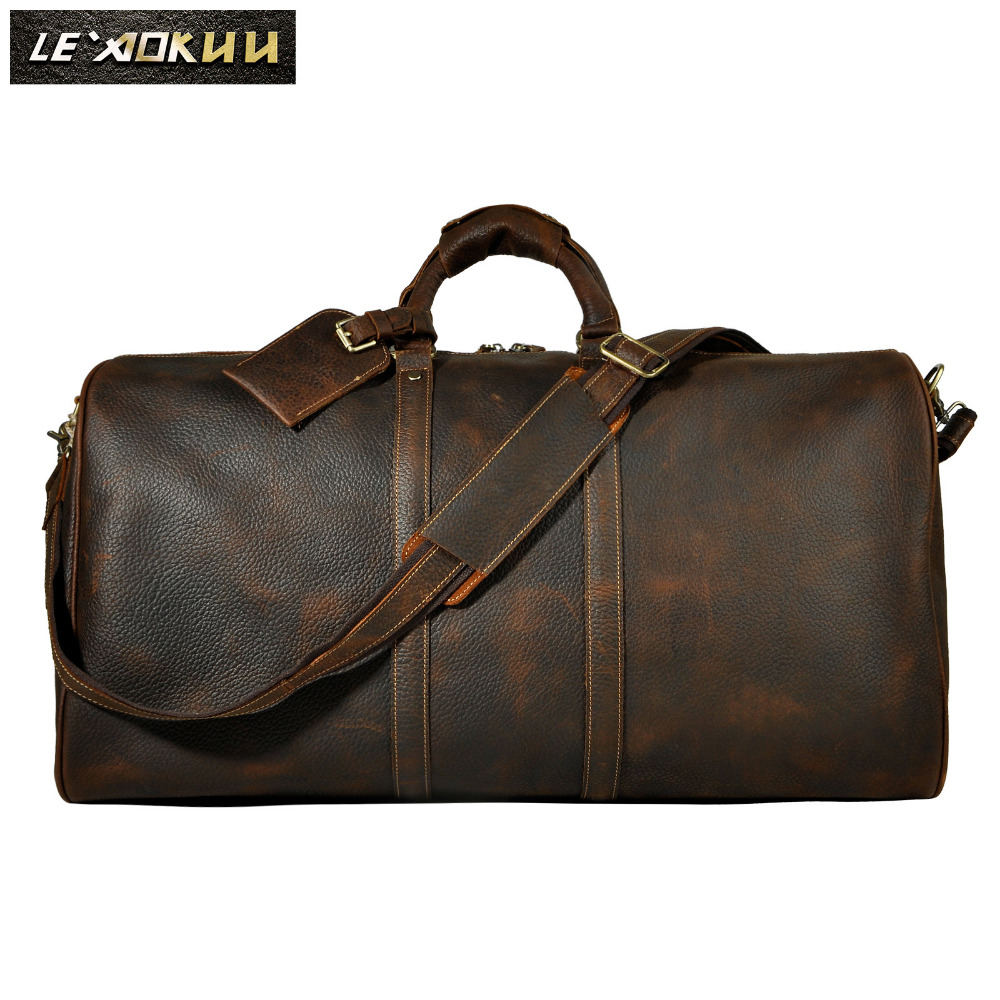 Original Genuine Leather Heavy Duty Vintage Designer Handbag Duffle Gym Luggage Bag For Men Male Travel Suitcase Tote Bag 3264