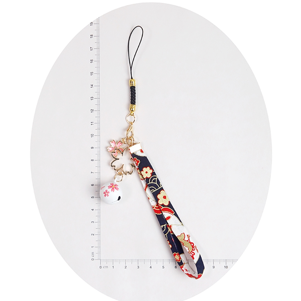 Cute Japanese Maneki Neko Sakura Bell Keychain with Cherry Lanyard Phone Charms Smartphone Strap for iphone Mible Phone Rope
