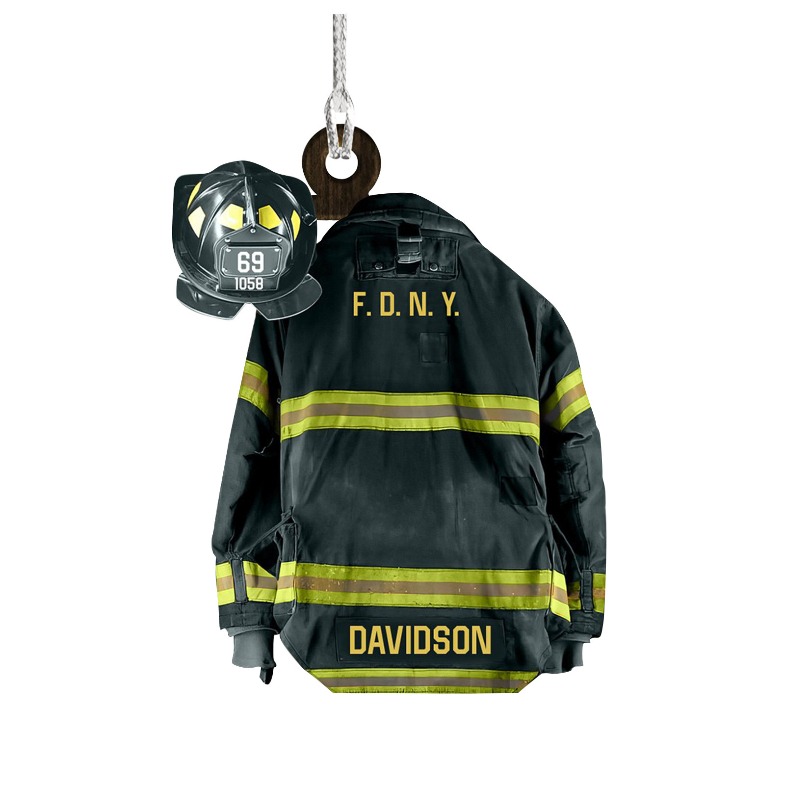 Personalized Firefighter Fireman Pendant Ornament Keychain Personalized Christmas Tree Home Wooden Firefighter Decoration