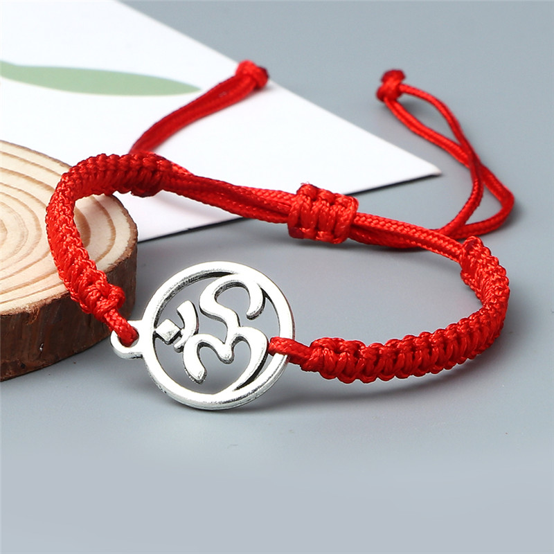 Handmade Bracelet OM Symbol Charm Red Black Braided Rope String Adjustable Bracelets for Women Men Friendship Lucky Jewelry Gift