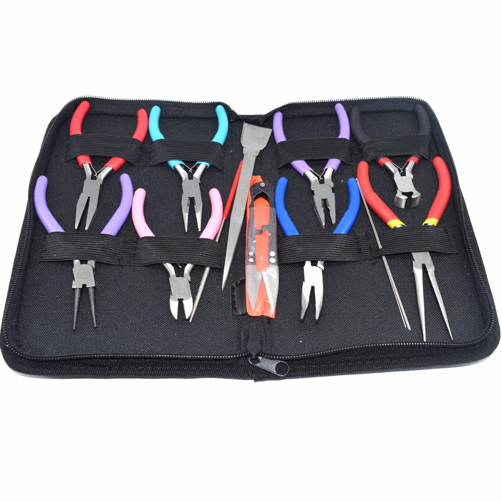14pcs/set Jewelry Tools Plies Scissor Tweezer Needle Beading Tool Kit for Jewelry Making DIY Tools Black Package