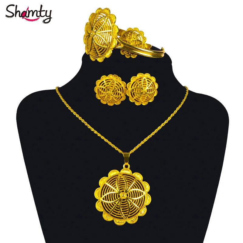 Shamty Habesha Style Jewelry Sets Pure Gold Color Silver Color For Women Trendy Round African Bridal Ethiopian Wedding A30002
