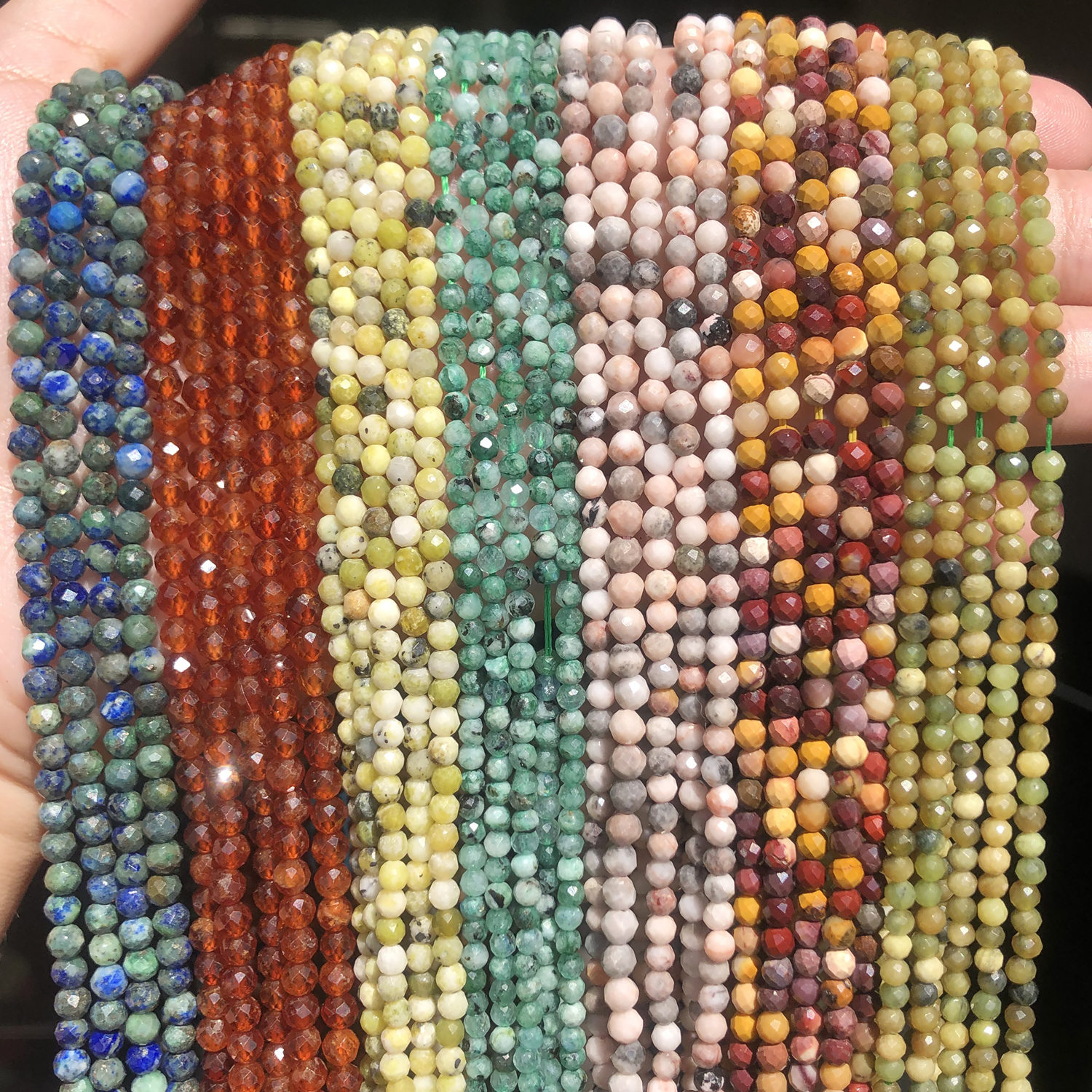 AA Natural Epidote Zoisite Faceted Loose Beads for Jewelry Making DIY Christmas Gift Bracelets 15'' Tiny Stone Bead 2/3/4mm