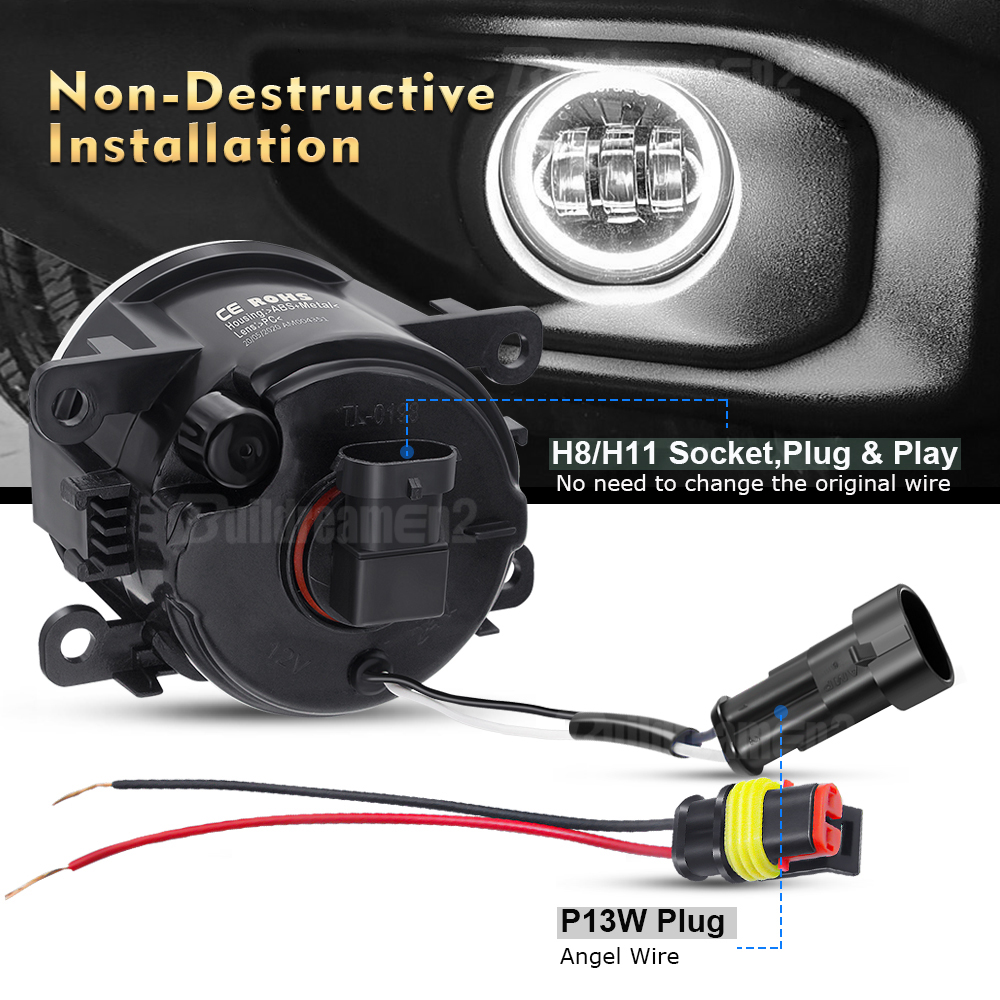 2 X Angel Eye Fog Light Assembly For Mitsubishi Eclipse 2006-2012 Car LED Lens Fog Daytime Running Lamp DRL 30W 6000LM 12V