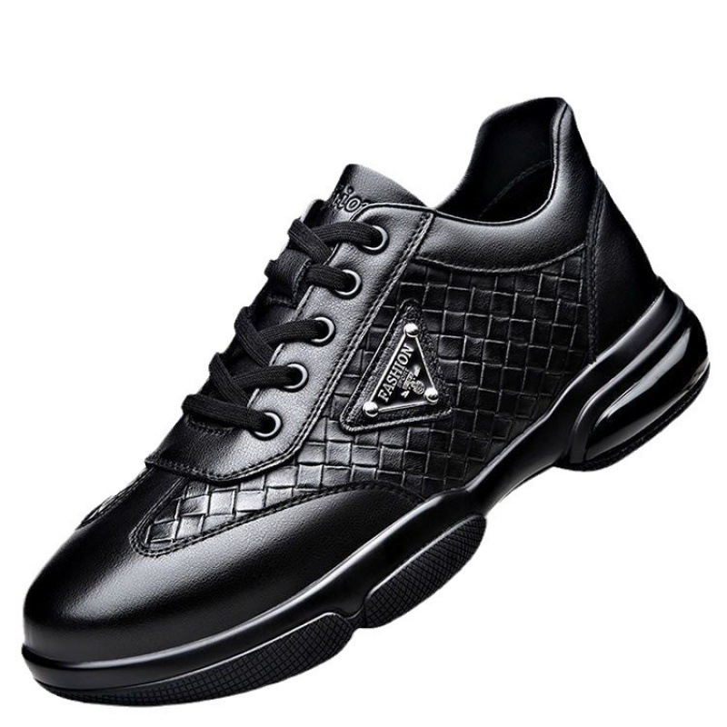 Mens Designer Shoes New Leather Sneakers Shoes Trainers Trend With Thick Bottom Casual Shoes England Pure Black Trainers Work Business
