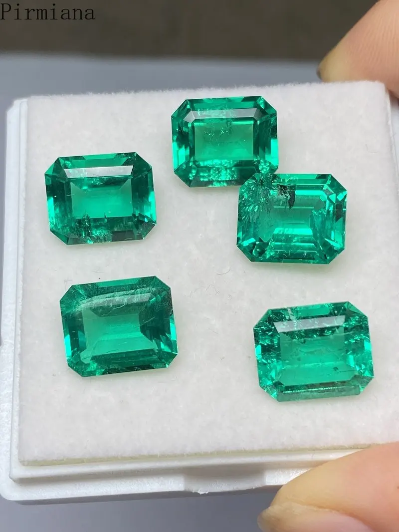 Pirmiana Hand Made Lab Grown Emeralds Columbia Color Emerald Cut Loose Stone for Jewelry Making
