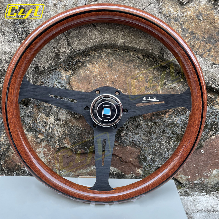 JDM 14inch 358mm Copy Wood Steering Wheel Black Silver Spoke JDM Universal Classic Sports Steering Wheel