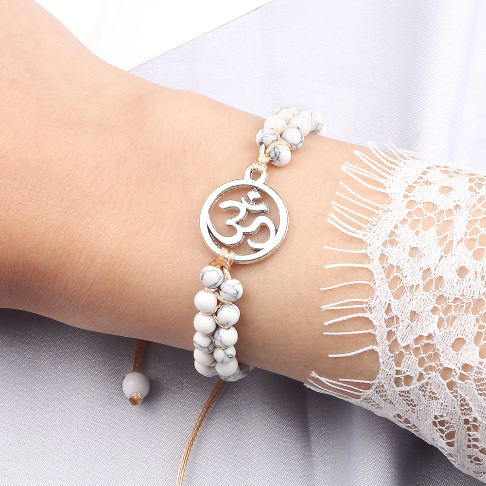 Beaded Bracelet 4mm Handmade White Howlite Stone Charm Tree of Life Reiki Mala Healing Bracelets Women Men Yoga String Jewelry
